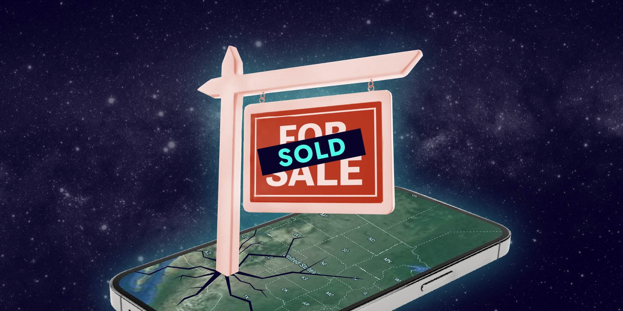 Illustration of a smartphone with the TikTok logo displayed on the screen, shown with a ‘For Sale’ sign to represent the U.S. ownership deal
